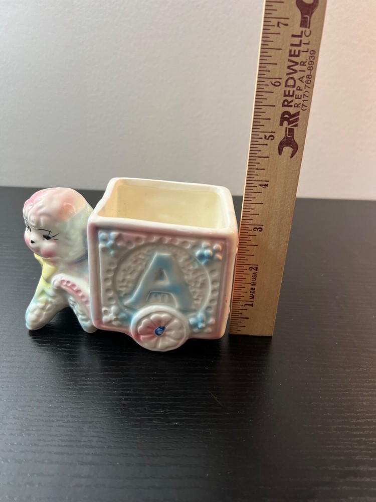 Vintage Ceramic Baby Pastel Lamb ABC Pulling Cart Planter