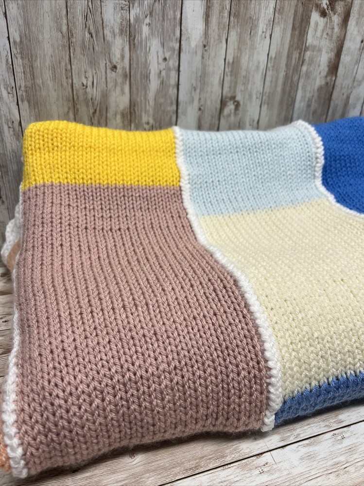 Handmade Knit HOBO Multi colored Blanket 46 x 56