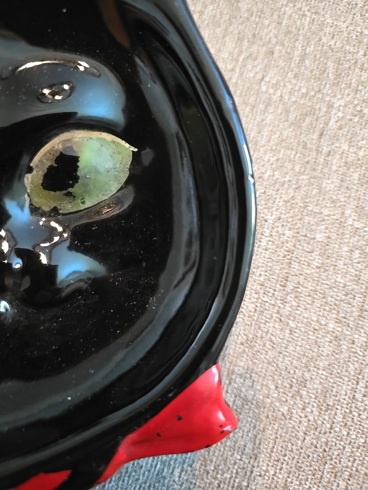 Vintage Redware Black Cat Ashtray