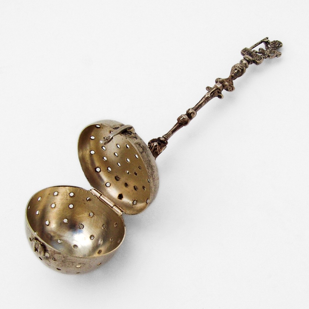 Italian Tea Strainer Figural Cast Handle 800 Silver Florence