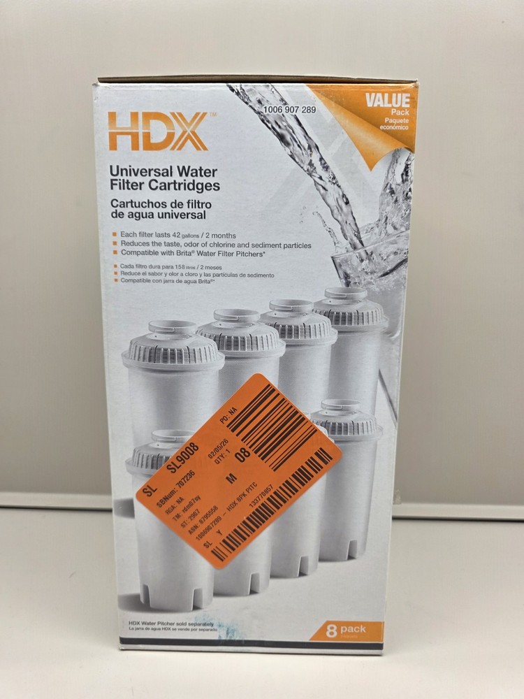 NEW HDX Water Pitcher Universal Replacment Water Filter Cartridges 8-Pack