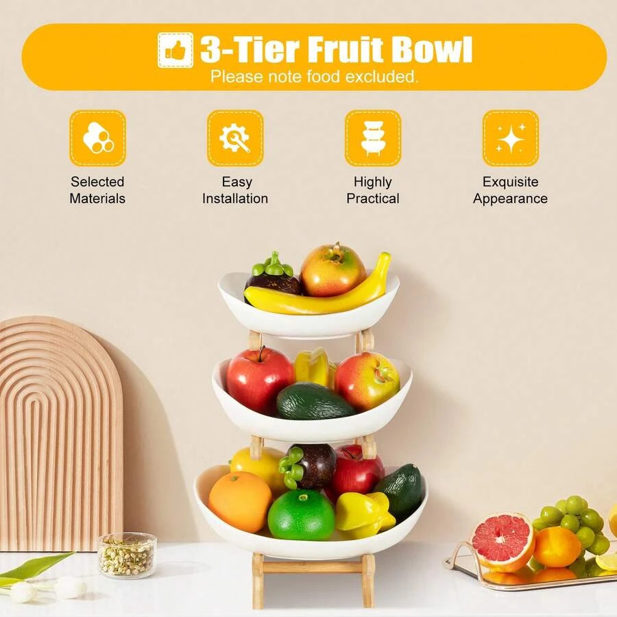 NEW 3-Tier Bamboo Storage Rack, Multi-Purpose Fruit & Snack Organizer Stand For