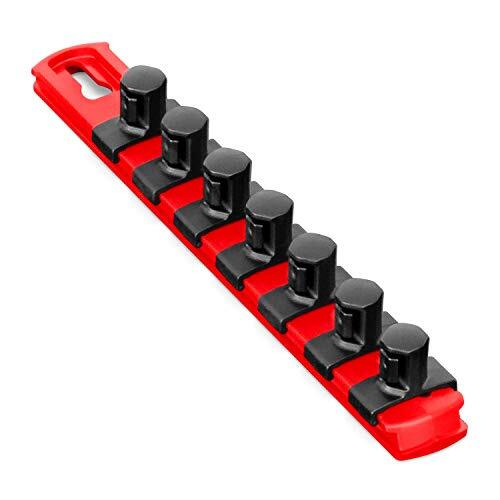 Ernst 8412M 8 Magnetic Socket Organizer with 7 Socket Clips - Red - 1/2
