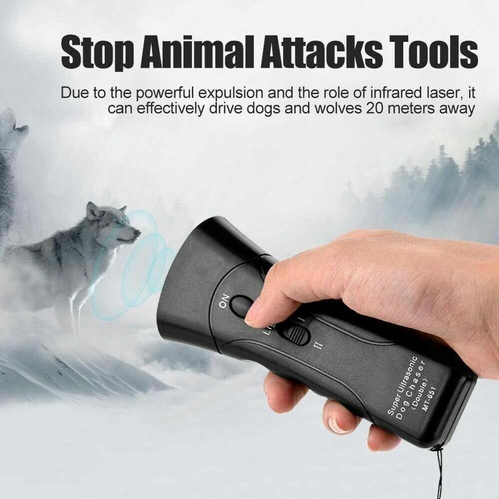 Super Electronic Dog Canine Chaser Repeller Trainer Ultrasonic LED Flashlight