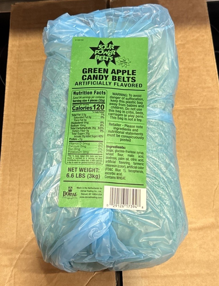 GREEN APPLE SOUR BELTS, 6.6LBs