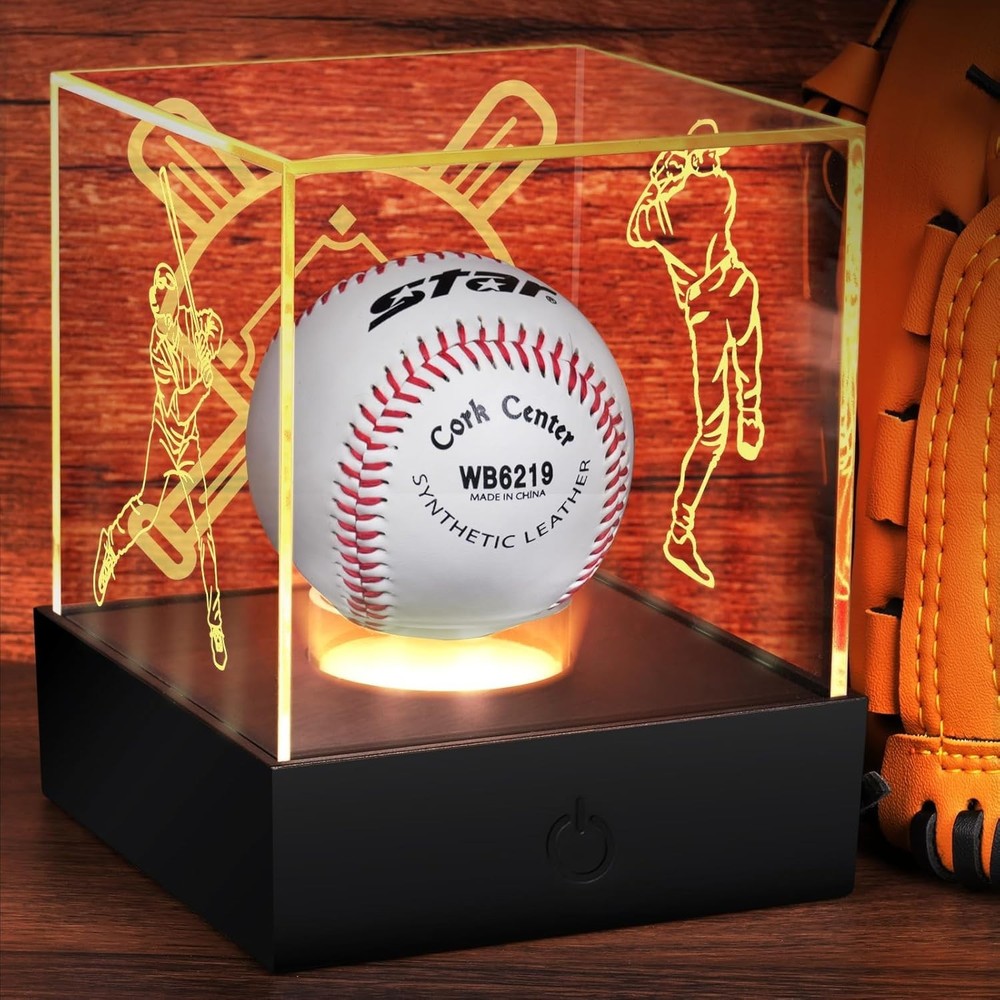 Baseball Display Case with LED Light Baseball Holder Display Case with Engraving