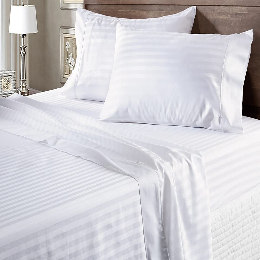 1000 Thread Count Egyptian Cotton White Striped Bedding Collection – Select Item