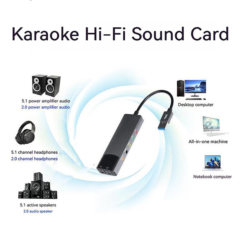 USB Sound Card 5.1 Channel External Audio Card SPDIF Optical for PC Computer