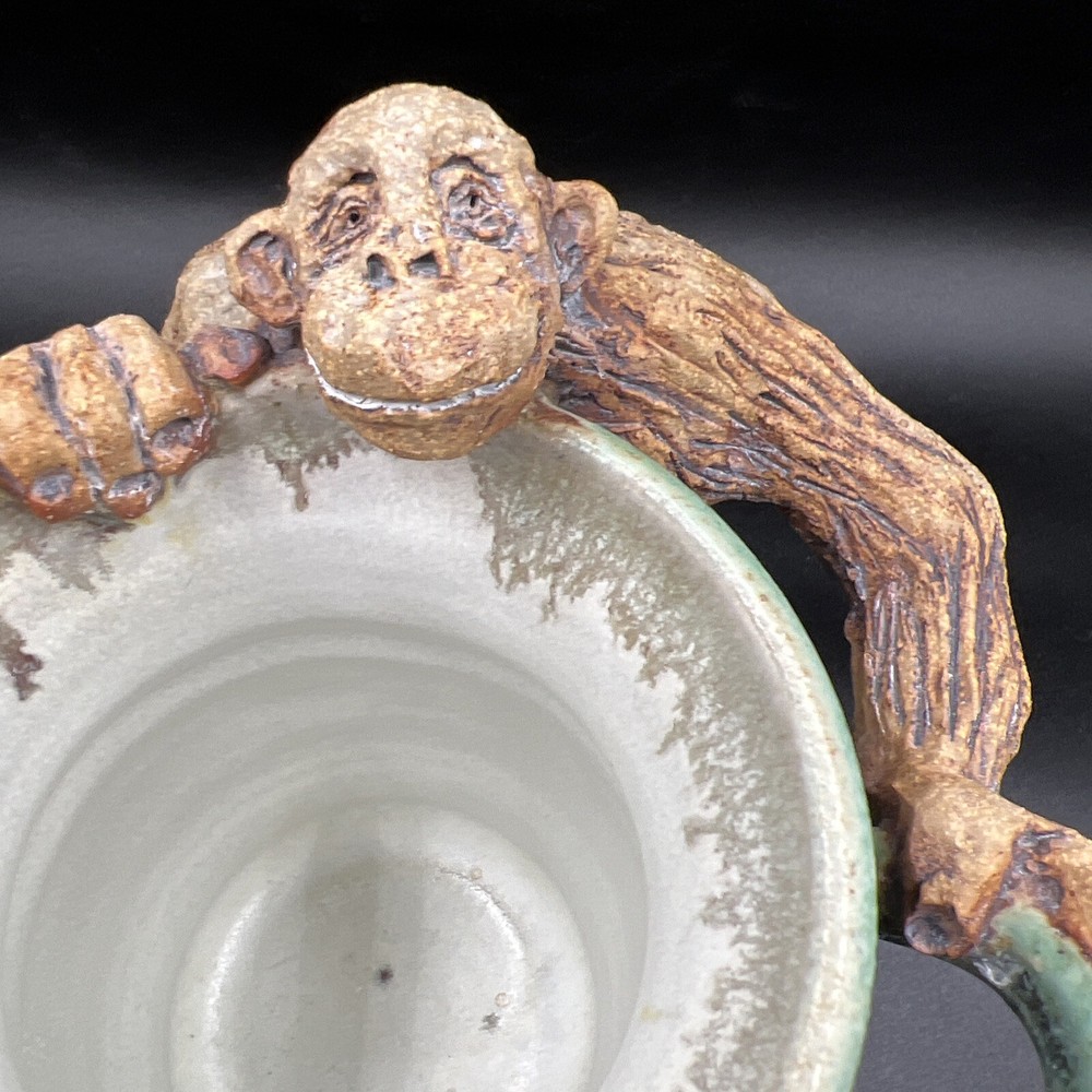 Whimsical Art Pottery Toothbrush Toothpaste Holder Chimp Monkey