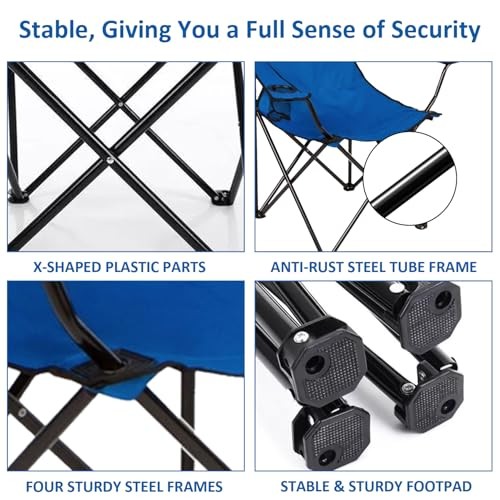 Folding Camping Chair with Cup Holder, 225lbs Capacity, Portable Foldable Blue
