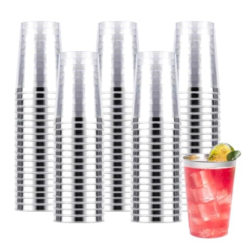 10oz Plastic Cups for Party, Disposable Silver Plastic 100PCS 10oz Silver