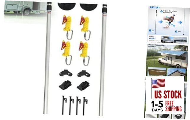 RV Awning Tie Down kit 108" Extended Length Adjustable Awning Support Poles