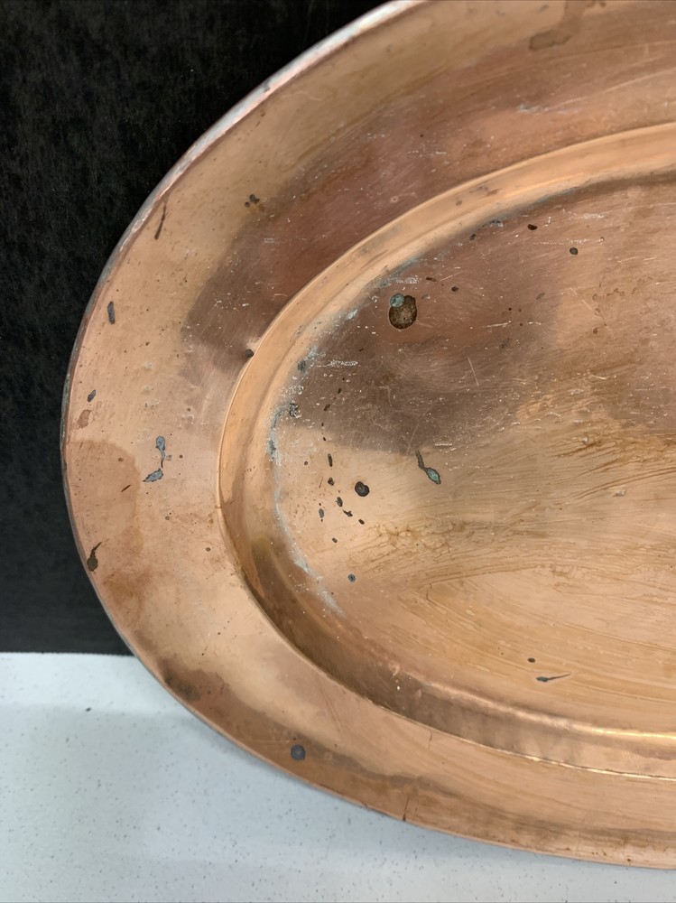 Vintage Tinned Copper Oval Serving Platter 15” X 11”