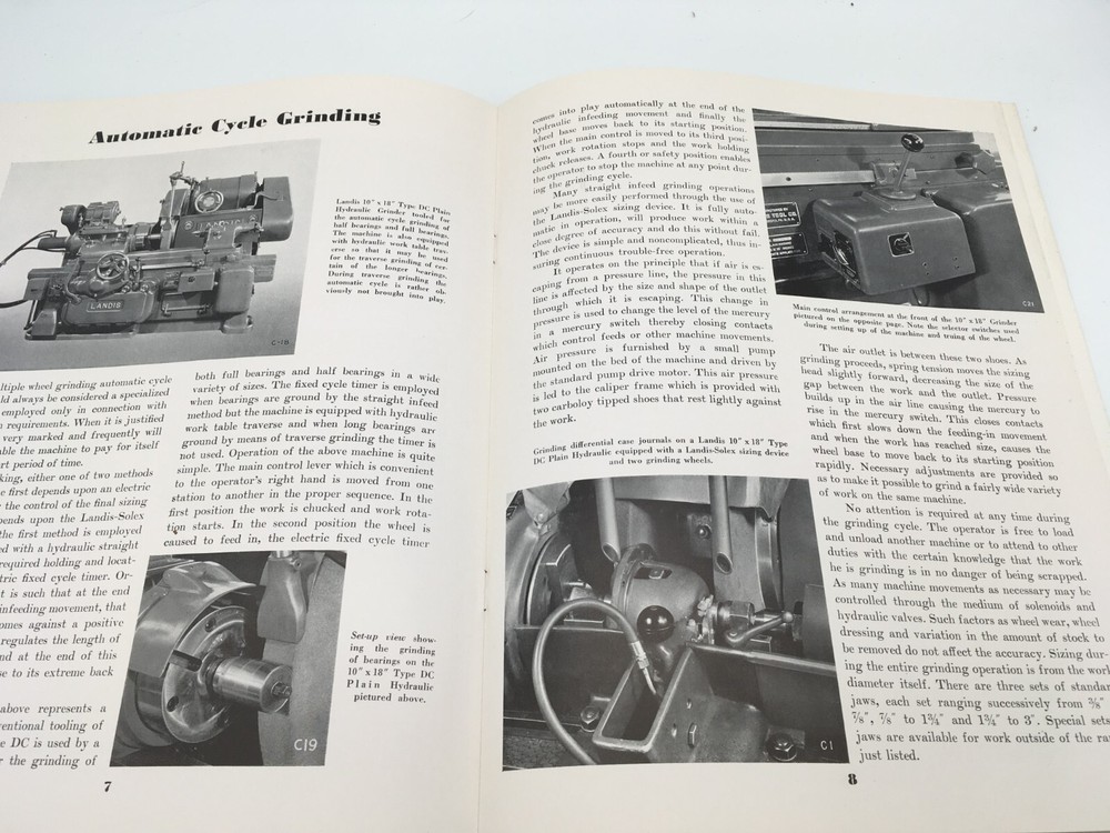 1942 Landis 10" Type-DC Plain Hydraulic Grinders Sales/Specification Brochure