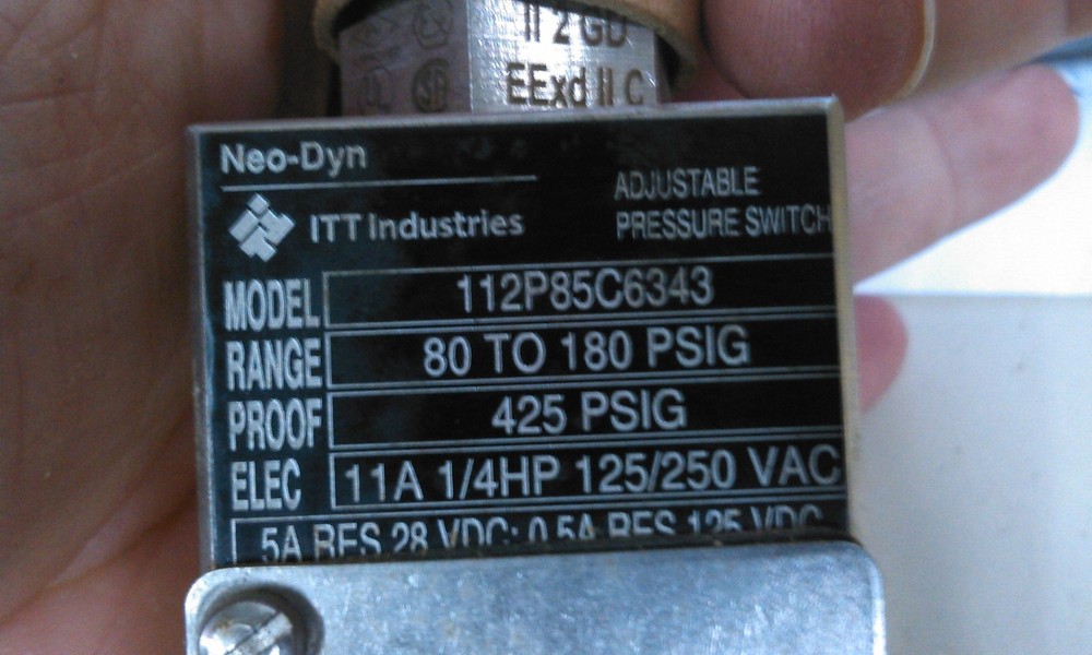 NEO-DYN, 112P85C6343, PRESSURE SWITCH, RANGE:80-180PSI