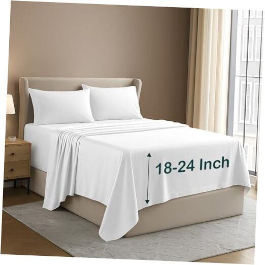 4 Piece 100% Egyptian Cotton 400 Thread Count Extra Deep Queen White Solid