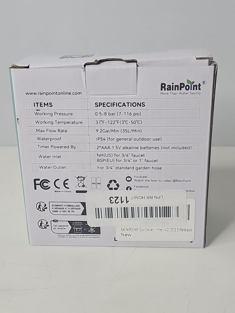 Rainpoint 1-Zone Water Timer ITV105 Water/Rustproof Rain Delay Watering
