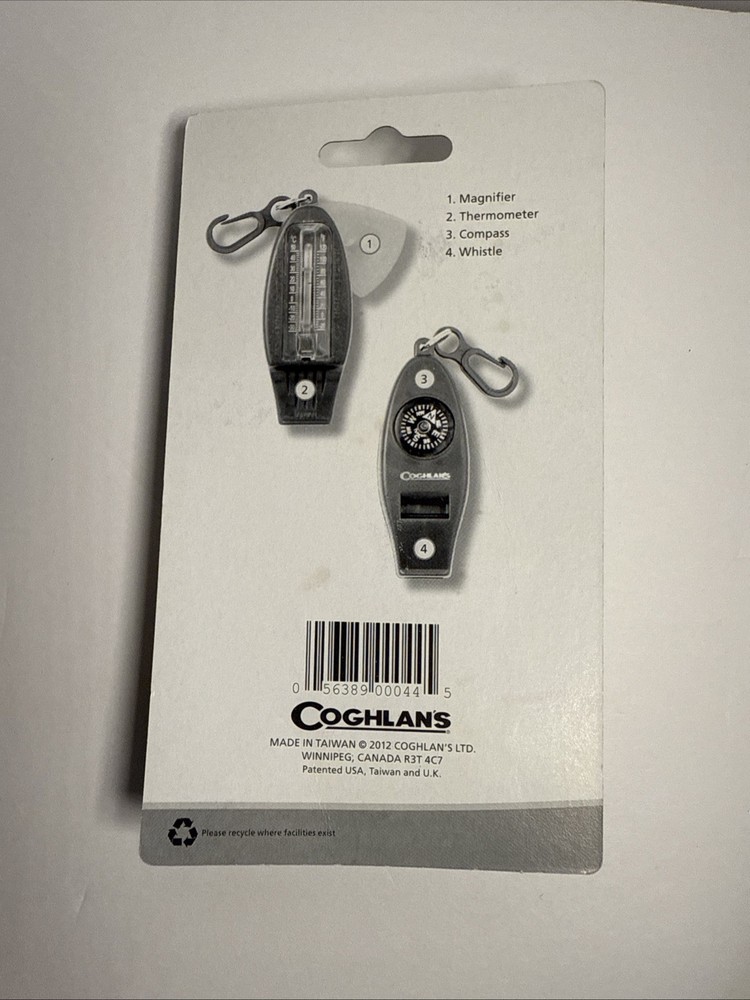 Coghlan's Four Function Camping Emergency Whistle Compass Thermometer Magnifier