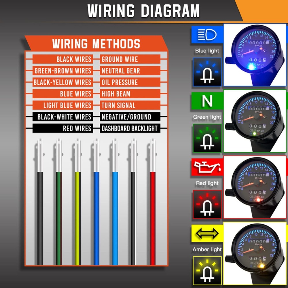 Motorcycle Speedometer 220km/h, Motorcycle Odometer Speedometer with Indicator Light...