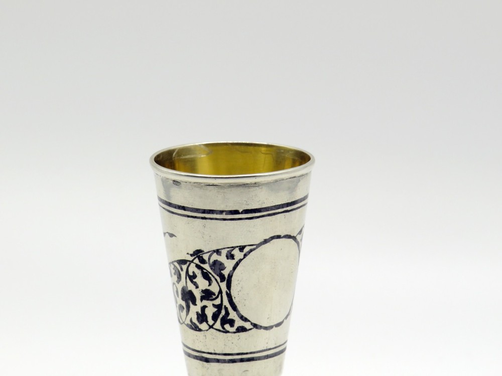 Antique Solid Silver Niello And Gilt Soviet Era Russian Kiddush Cup Hallmarked