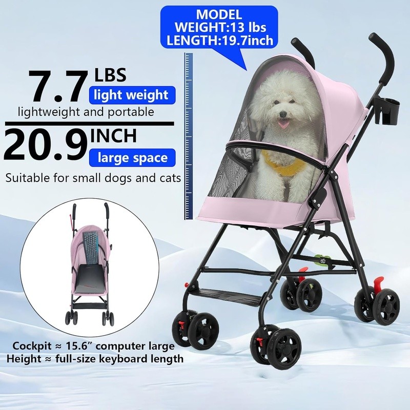 Durable Cat Stroller W/ 180° Panoramic Window Small Pets Easy Foldable New