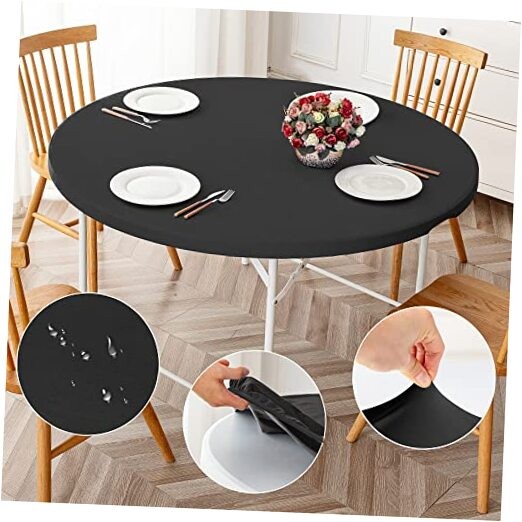 Round Fitted Tablecloth 2 Pack Tablecloth Fit Table up 32"-36" Diameter Black