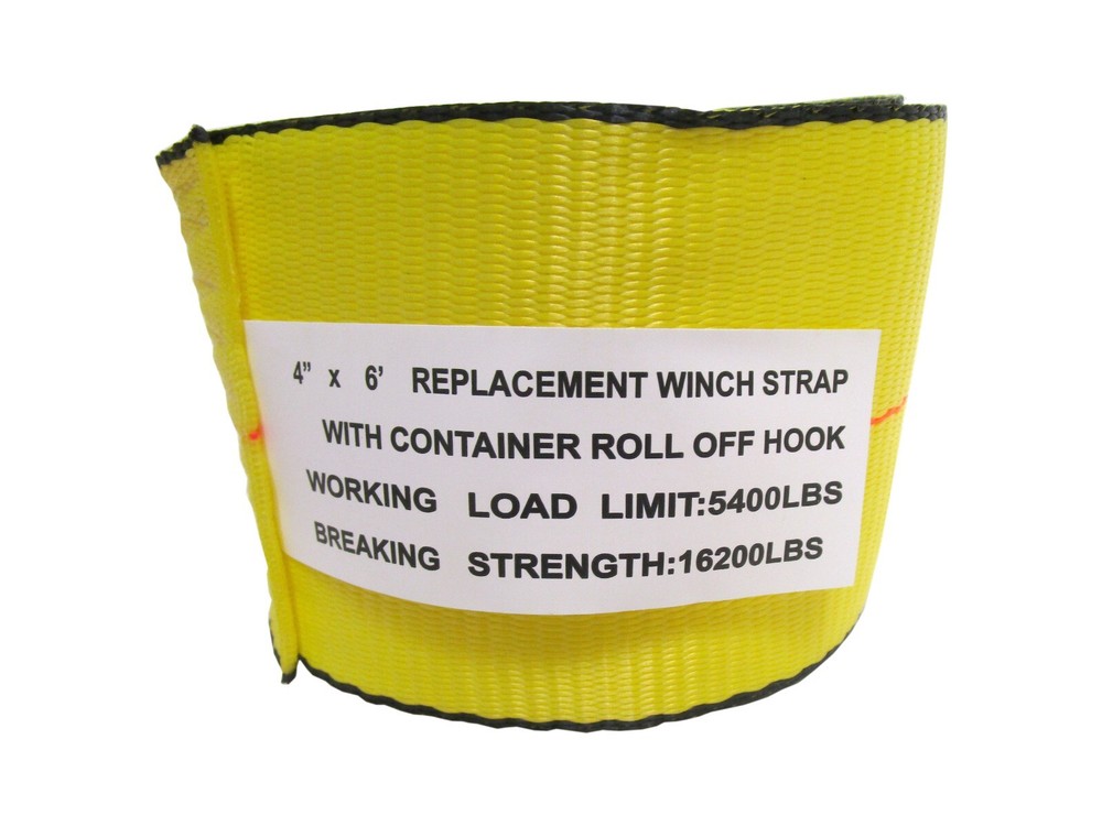 4" x 6' Roll Off Container Winch Strap with Flat Hook 5,400 lbs