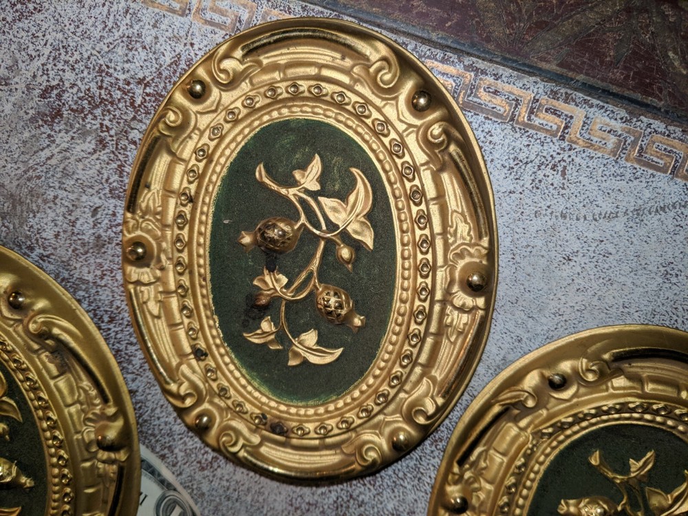 Gorgeous Antique Brass Architectural Element Repousse Drapery Holdbacks