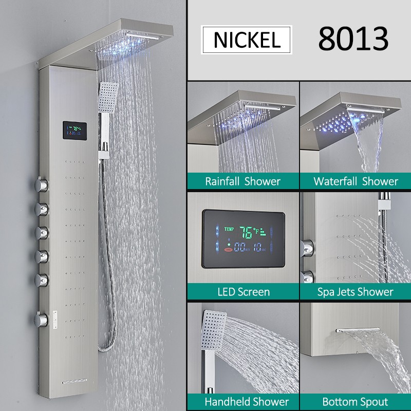 LED Shower Panel Tower System Rainfall Waterfall Massage Body Spa Column Faucet