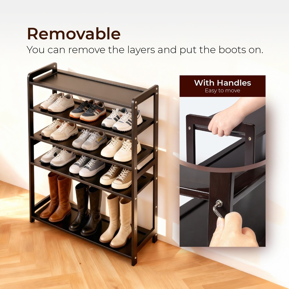 6-Layer Coffee Bamboo Shoe Rack, 68x25x89cm