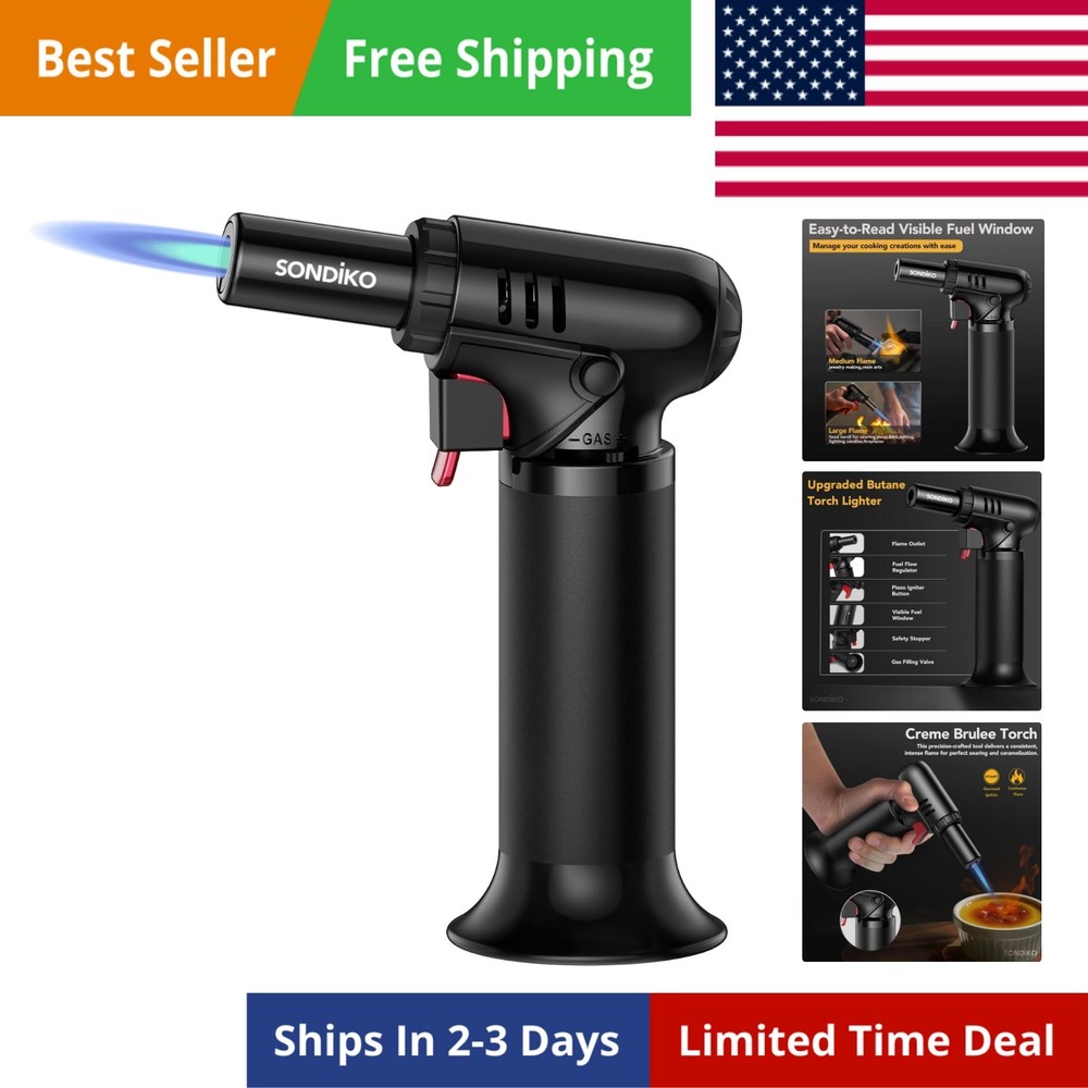 Butane Torch Lighter with Visible Fuel Window, Refillable Soldering Torch wit...