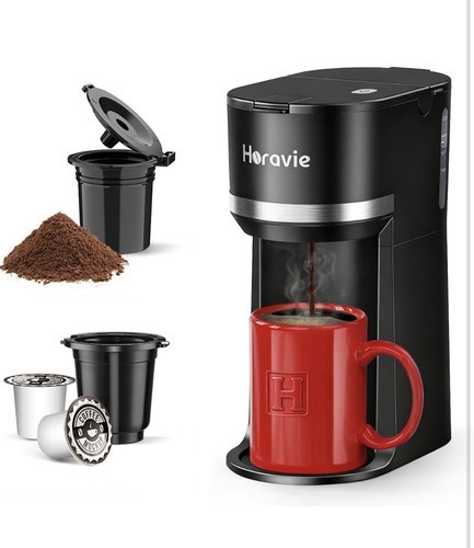 Mini Single Serve Coffee Maker for K Cup and Ground Coffee, Fast Brew One Cup