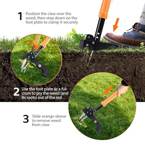 MORAIS Weed Puller Tool, Stand Up Weed Puller Heavy Duty Garden Tool with 4