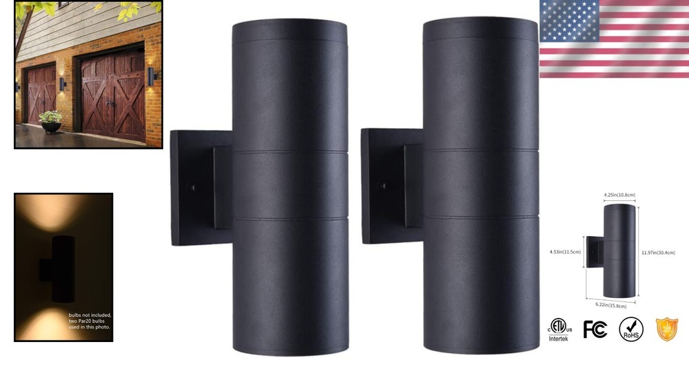 Matte Black Cylinder Outdoor Lights 2-Pack