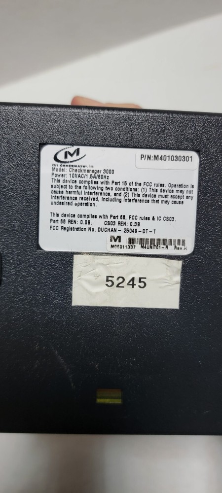 IVI Check Manager 3000 Check Reader Payment Terminal