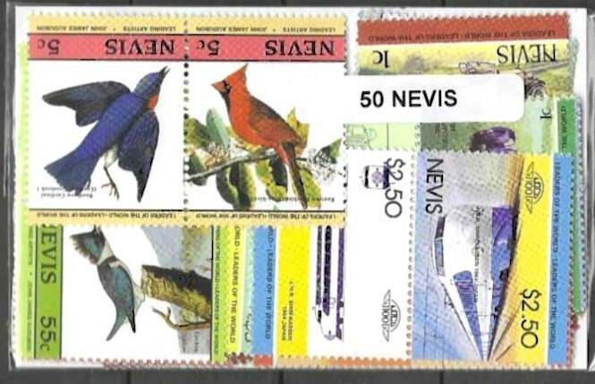 Nevis 50 Different Stamps New And Canceled