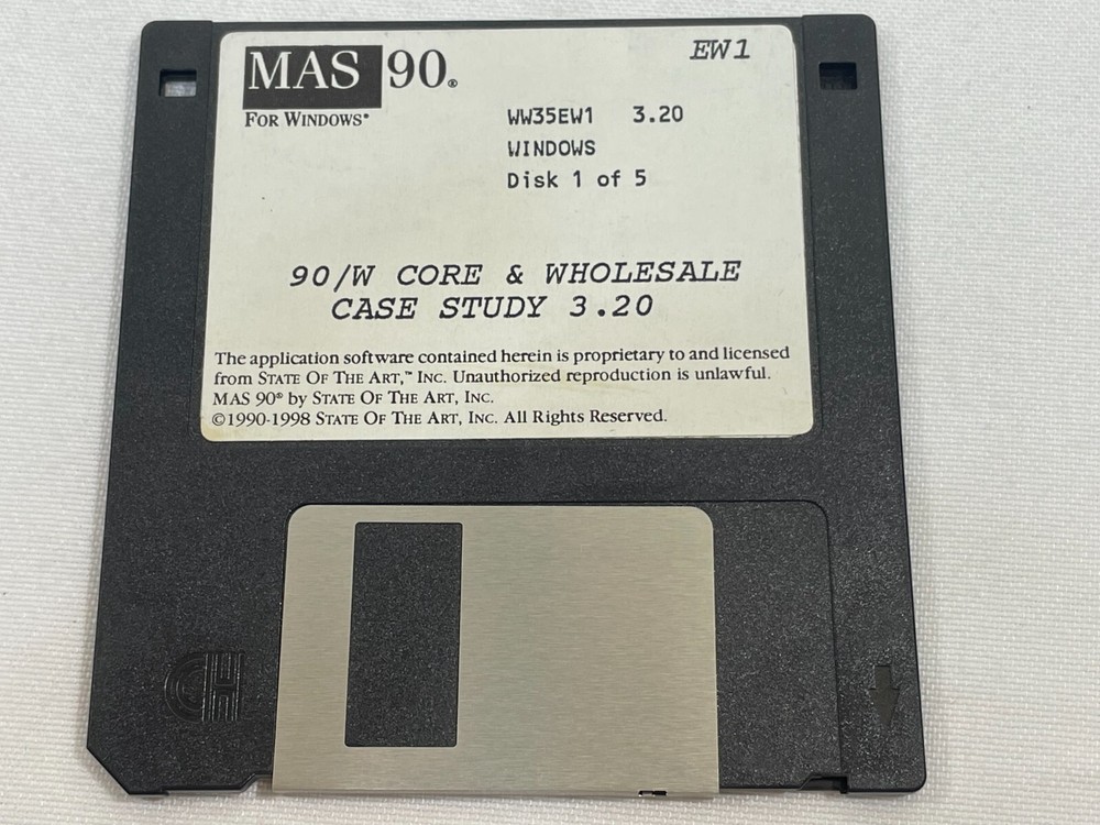 Vintage 1998 MAS90 for Windows [Disk 1 of 5 ONLY] Floppy Software PC Computer