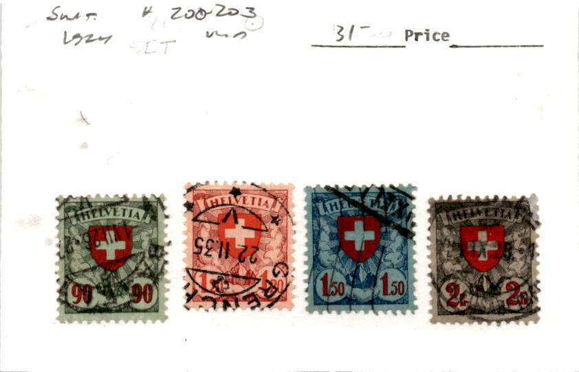 Switzerland, Postage Stamp, #200-203 Used, 1924 Shield Cross (BB)