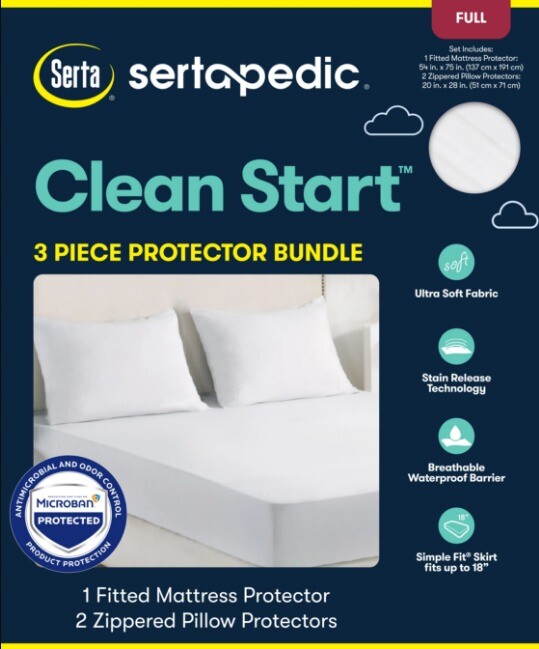 Serta Clean Start 3-Pc Mattress Protector + Pillow Protector Bundle Twin or Full