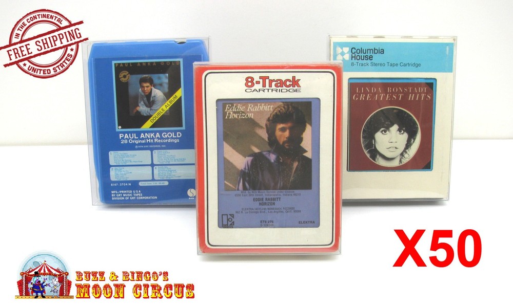 50x 8-TRACK CASSETTE - CLEAR FOLDING PLASTIC PROTECTIVE BOX/SLEEVE