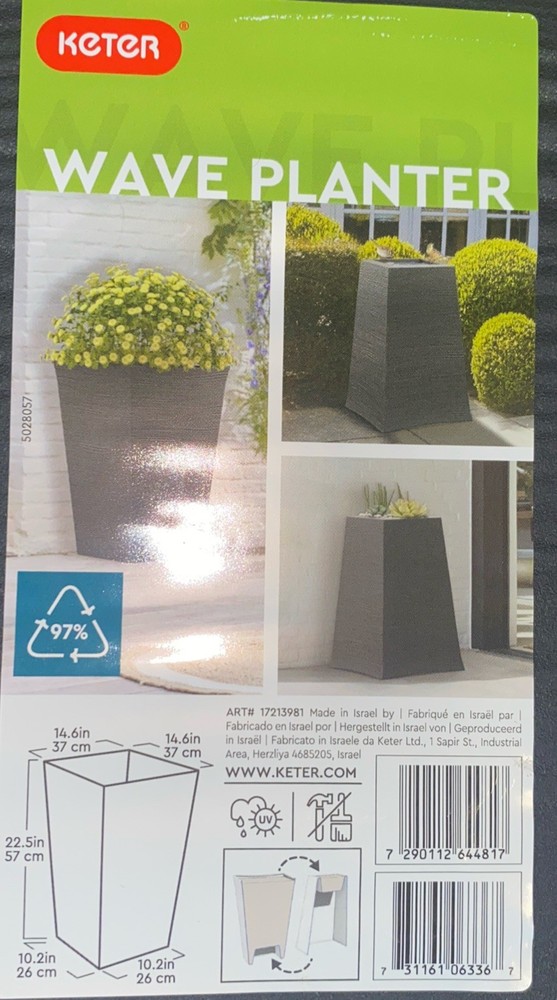 Keter Black Wave Planter 22 in. Tall  New