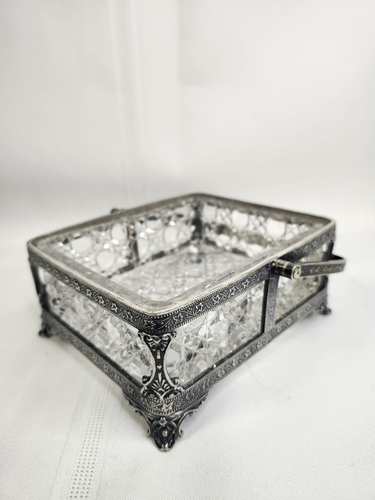 Victorian Era WALKER & HALL Silverplate Sardine Dish Crystal Insert