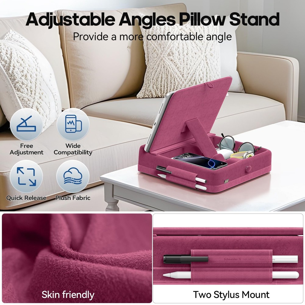 Pillow Stand with Storage, Foldable iPad Holder for Lap, Desk and Bed, Angle ...