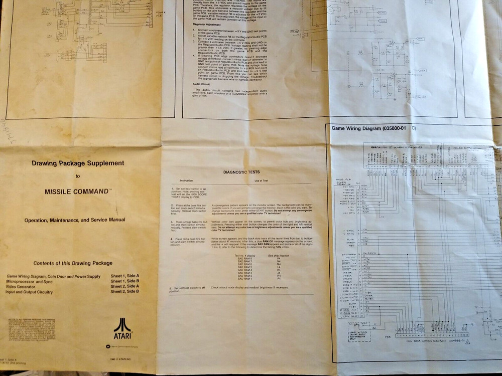 Missile Command Video Arcade Game Drawings Package Supplement Original SHEET 1