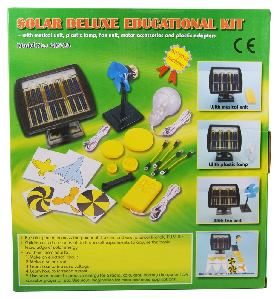 Educational Solar Energy Science Project with Solar Panel, Motor, Lightbulb, Fan
