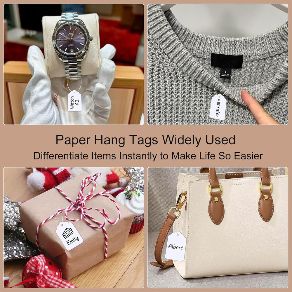 500PCS Price Tags with String, White Strung Marking Tag, Brown Paper String Tags