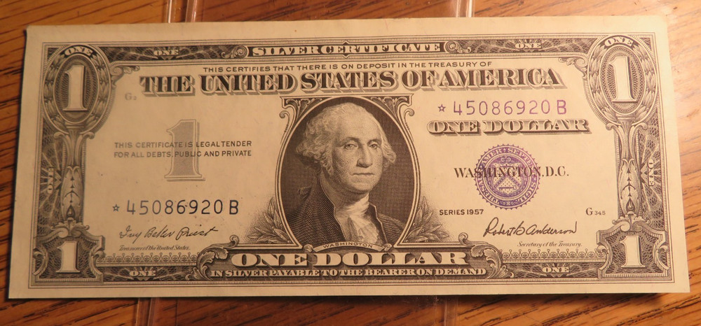 Two (2) 1957 Silver Certificate Dollar Star Notes Consecutive #'s Crisp