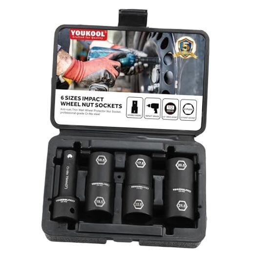 1/2-Inch Drive Double Ended Impact Socket, 6-Point,Half Size Lug Nut 6-Size Set