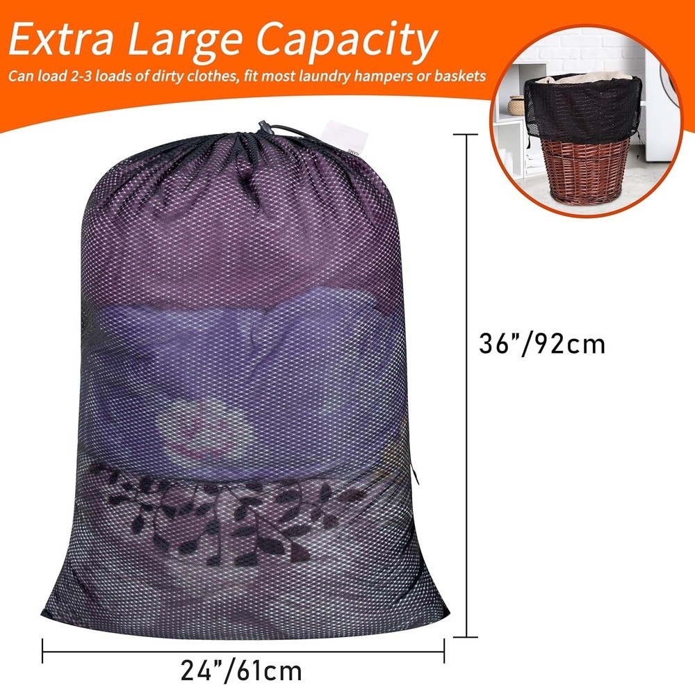 Durable Large Laundry Storage Bags with Drawstring Closure - 50 lbs Capacity