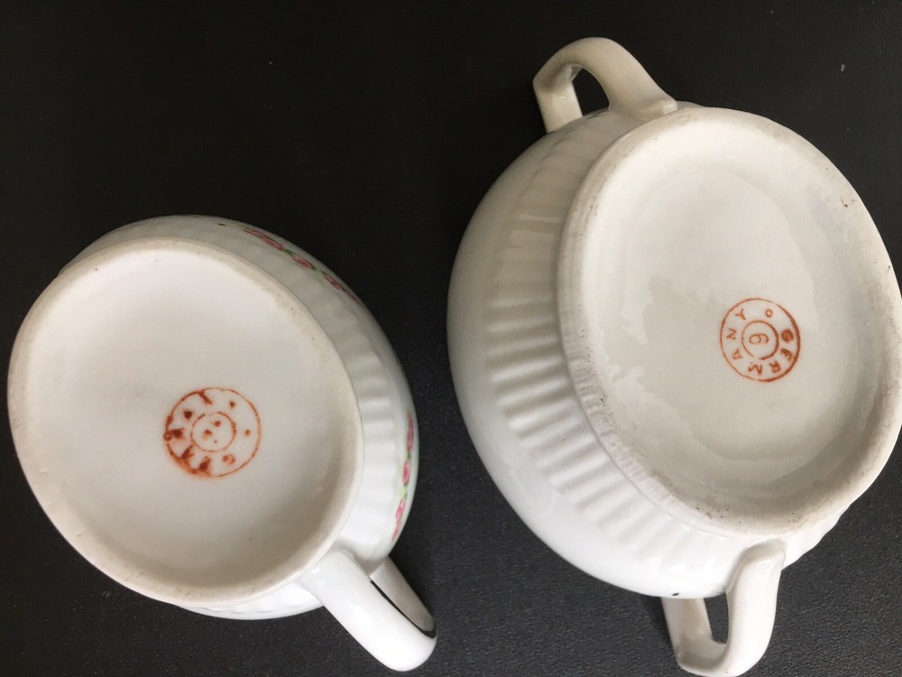 Vintage Germany Creamer & Sugar Roses Lusterware Edging